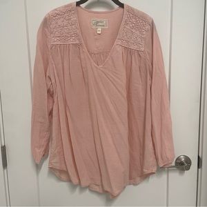 Current/Elliot The Crochet Seam Picnic Shirt Forever Pink with Crochet